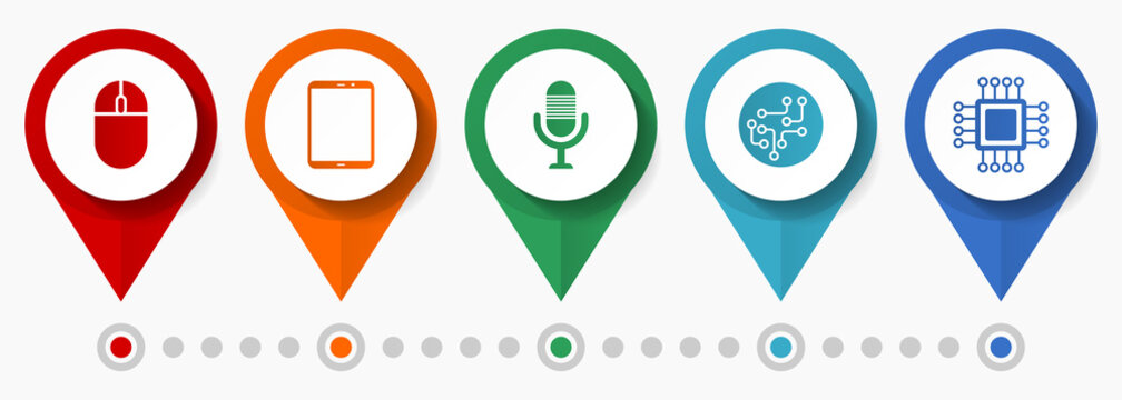 Computer, technology, electronics concept vector icon set, flat design pointers, infographic template