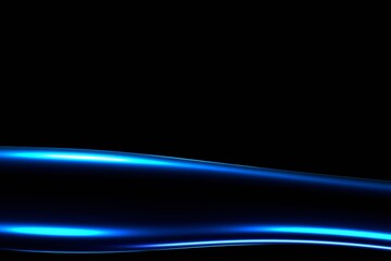 Glow blue light effect on black background.  3D rendering.