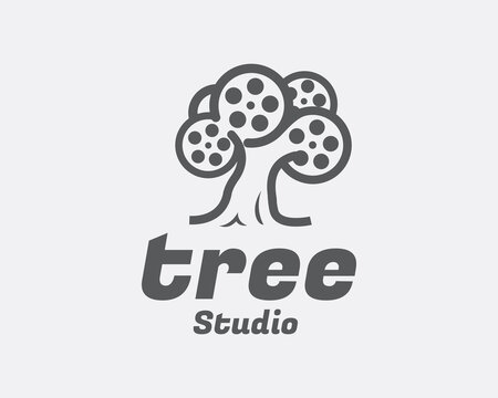 Movie film roll tree grow production studio logo template illustration