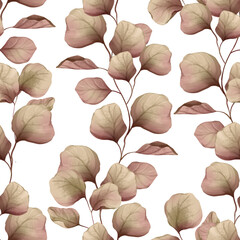 Seamless pattern of autumn leaves on white background.