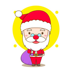 Cute Santa Claus with Christmas present chibi cartoon character illustration