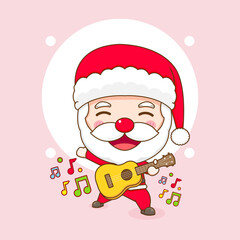 Cute Santa Claus playing guitar chibi cartoon character illustration