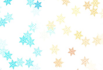 Light Blue, Yellow vector template with ice snowflakes, stars.