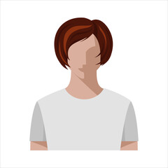 A young light-skinned woman in a white T-shirt, a color portrait in a flat style, a badge, a female avatar. Vector isolated illustration