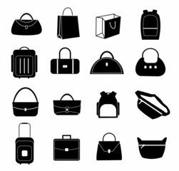 Bag icon set in black and white color illustration. bag fashion icons vector 