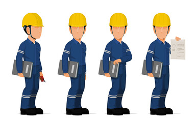 Set of industrial worker with the document file on white background