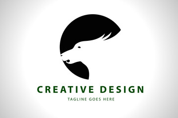 wolf head illustration Logo Design. black and white with rectangle