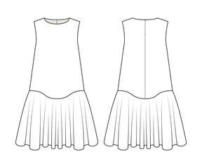 Fashion technical drawing of a-line sleeveless dress