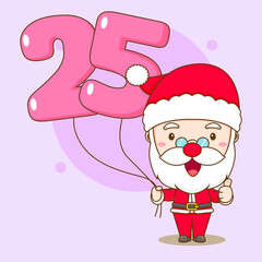 Cute Santa Claus holding balloons and showing thumbs up chibi cartoon character illustration