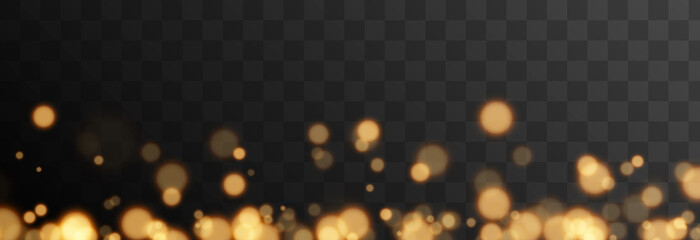 Gold bokeh on isolated transparent background. Light effect png, blurred bokeh png, christmas background. Magic glow, radiance. © Vitaliy