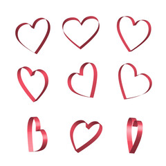 Red ribbon hearts vector set