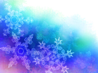 青系水彩の雪の結晶フレーム