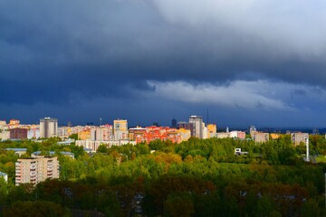 Fototapeta na wymiar Kirov, Kirov region / Russia 03 September 2021: Overview of the city of Kirov before a thunderstorm