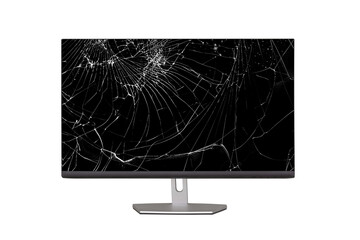 computer monitor with a broken screen isolated on a white background
