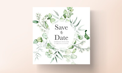 elegant eucalyptus leaves watercolor wedding invitation card