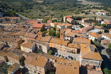 Fototapeta na wymiar close-up aerial view of the town of gambassi terme in tuscany