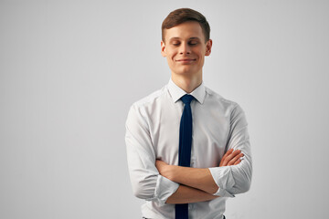 Cheerful business man in shirt with tie office manager professional work