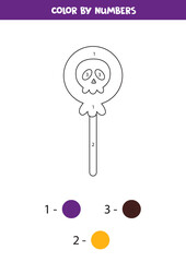 Color Halloween lollipop by numbers. Worksheet for kids.