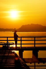 fishing at sunset