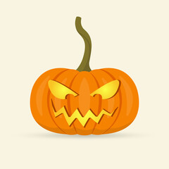 Halloween pumpkin. Cute cartoon icon with scary, spooky face. Vector illustration.