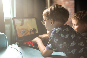 Fototapeta na wymiar two boys playing in online game