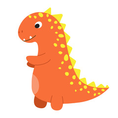 Funny cartoon dinosaur, cute illustration in flat style. Colorful print for clothes, books, textile, design and decor. Illustration for babies, kids and children