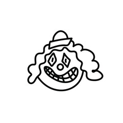 One vector Halloween clown with black line on white background in doodle style.Holiday,horror,scary illustration for all saints day hand drawn.Designs for invitations,social media,posters,packaging.