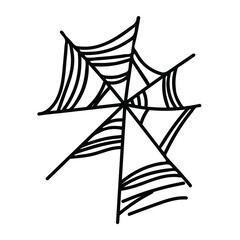 Vector web for Halloween with black line on white background doodle style.Holiday,horror,scary illustration for all saints day hand drawn.Designs for invitations,social media,posters,cards,packaging.