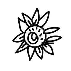 Vector flower for Halloween with black line on white background doodle style.Holiday,horror,scary illustration for all saints day hand drawn.Designs for invitations,social media,posters,packaging.