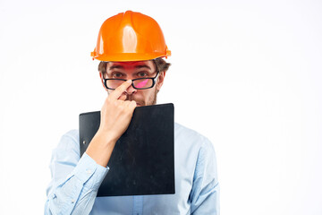 man wearing glasses construction uniform engineer emotions work
