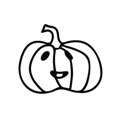 Vector Pumpkin for Halloween with black line on white background doodle style.Holiday,horror,scary illustration for all saints day hand drawn.Designs for invitations,social media,posters,packaging.