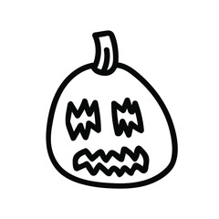 Vector Pumpkin for Halloween with black line on white background doodle style.Holiday,horror,scary illustration for all saints day hand drawn.Designs for invitations,social media,posters,packaging.