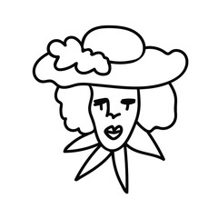 Vector Witch for Halloween with black line on white background doodle style.Holiday,horror,scary illustration for all saints day hand drawn.Designs for invitations,social media,posters,packaging.