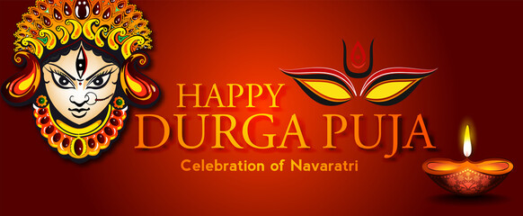
Illustration of Goddess Maa Durga in Happy Dussehra Navratri background Template Design celebrated in Hindu Religion and festival of durga puja