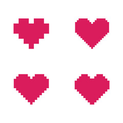 pixel heart icon set, love symbols in pixel style