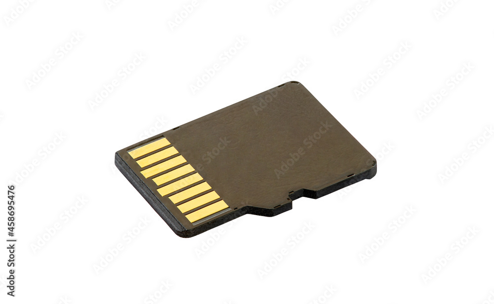 Fototapete microsd memory card, close-up macro view, isolated on white background with clipping path