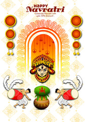 
Illustration of Goddess Maa Durga in Happy Dussehra Navratri background Template Design celebrated in Hindu Religion and festival of durga puja