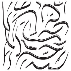 Black paint brush strokes vector seamless pattern. Hand drawn curved and wavy lines with grunge circles. brush scribbles decorative texture. Messy doodles, bold curvy lines illustration.