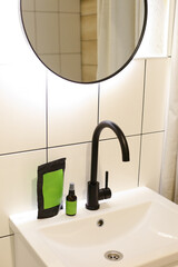 Doy pack and spray bottle with green space for your brand in bathroom.