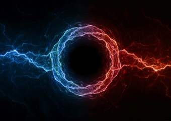 Naklejka premium Fire and ice lightning circle with copy space