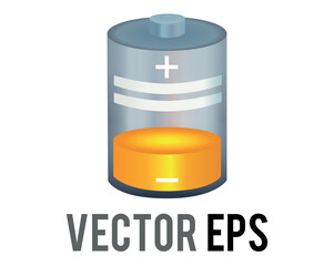 vector yellow cylinder recharging battery cell icon with minimal amount of power remaining