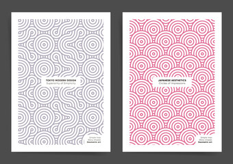 Vintage geometric posters backgrounds. Minimal old fashioned design for brochure, a4 presentation, identity, flyers, poster and magazines covers. Vector pink and gray illustration.