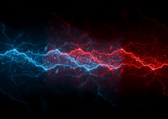 Red and blue lightning, abstract plasma background