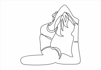 continuous line drawing of women fitness yoga concept vector health illustration