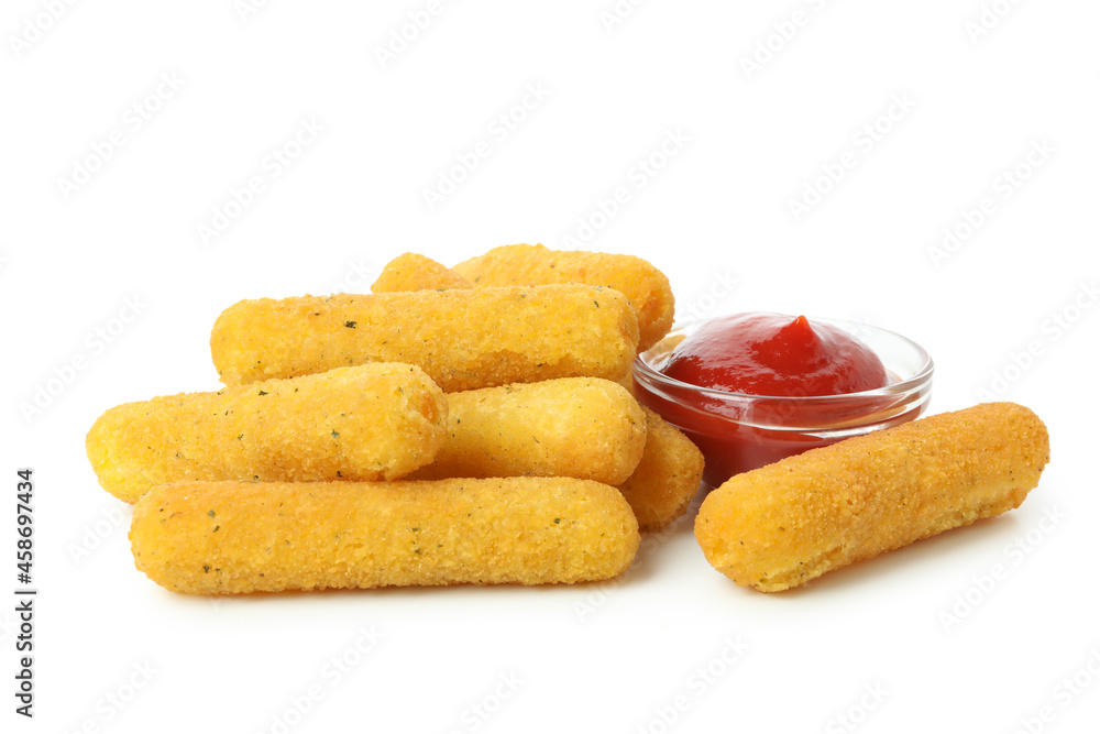 Wall mural Fried cheese sticks isolated on white background