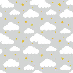 Cute grey cloud seamless pattern