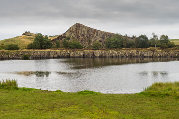 Peel Crags above Once Brewed on Hadrian's Wall Walk