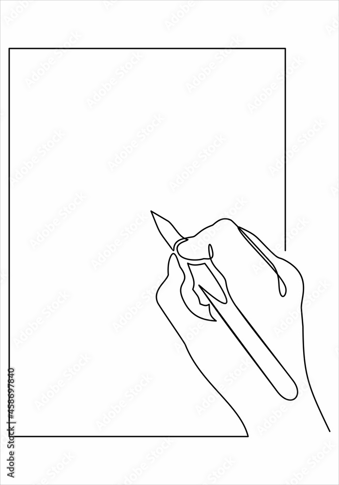 Poster single continuous line drawing of hand gesture on paper. business to do list concept one line draw d