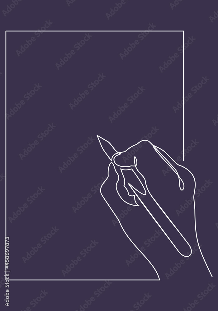 Poster single continuous line drawing of hand gesture on paper. business to do list concept one line draw d