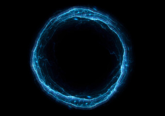 Blue fractal lightning ball background with copy space, electrical abstract